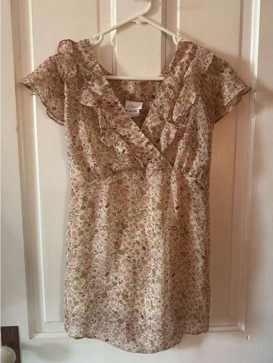 Motherhood Tops - Motherhood Cream Floral V-Neck Dress with Pink & Green Print